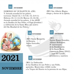 CALENDARIO LITÚRGICO DE NOVIEMBRE 2021  NOVIEMBRE  MES DE MARÍA