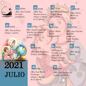 Calendario Litúrgico - MES DE JULIO DE 2021