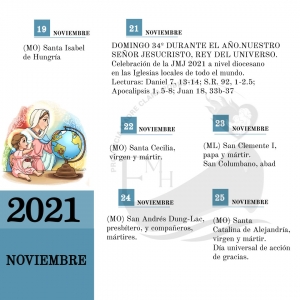 CALENDARIO LITÚRGICO DE NOVIEMBRE 2021  NOVIEMBRE  MES DE MARÍA