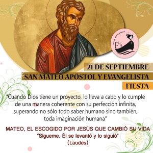 21 DE SEPTIEMBRE  SAN MATEO APÓSTOL Y EVANGELISTA